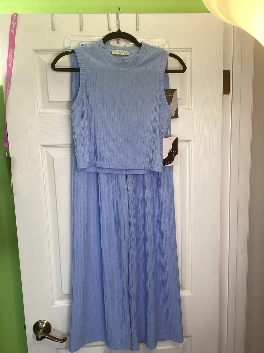 Women's Blue Wide Leg Pants/Crop Top Set, size Medium, NWT
